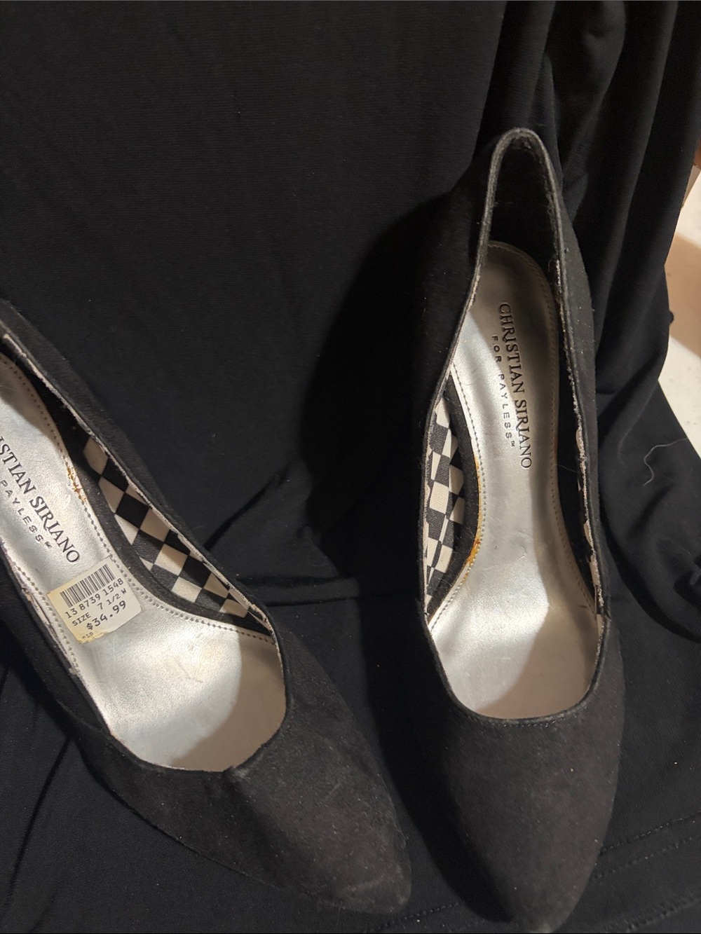 Christian Siriano Black Suede Pointed Pumps with Checker Insole